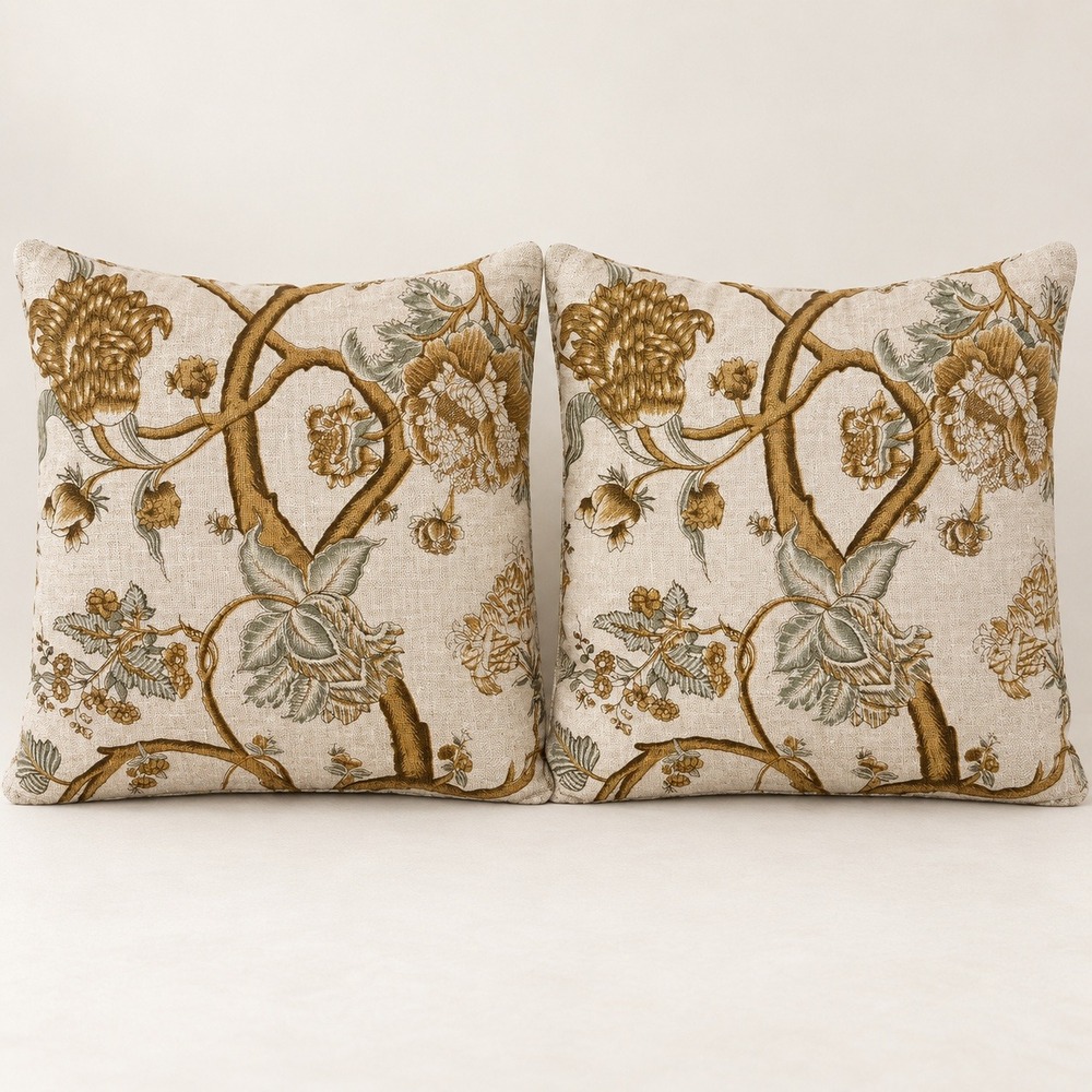 Pottery Barn Botanical Floral Linen Pillow Covers 18x18 Set of 2 NO INSERT
